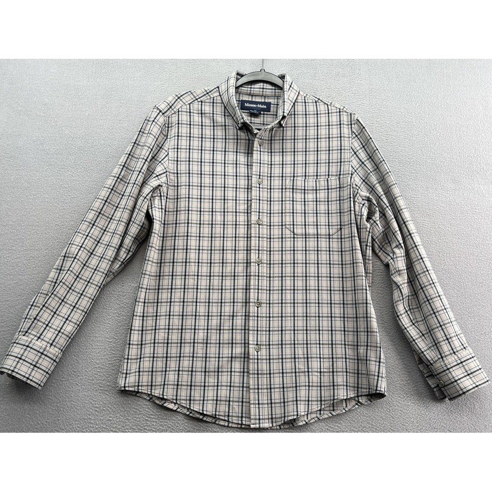 Mizzen + Main Shirt Mens Sz M Trim Fit Gray Plaid Button Down Long Sleeve Casual